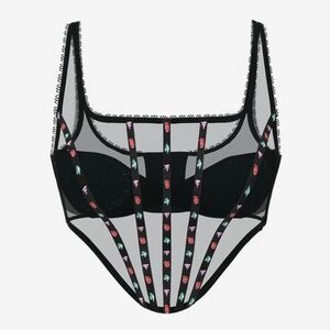 New Victoria's Secret Dark Blossom Floral Embroidery Black Mesh Corset Top